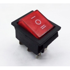 LLAVE TECLA DOBLE INVERSORA ROJA 6 PATAS CON LUZ 15A 250V ON-OFF-ON IRS-203