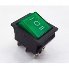 LLAVE TECLA DOBLE INVERSORA VERDE 6 PATAS CON LUZ 15A 250V ON-OFF-ON IRS-203