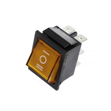 LLAVE TECLA DOBLE INVERSORA MARILLO 6 PATAS CON LUZ 15A 250V ON-OFF-ON IRS203