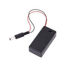 PORTA BATERIA 9V PLATICO CON TAPA, LLAVE,  PLUG HUECO 5,5MM